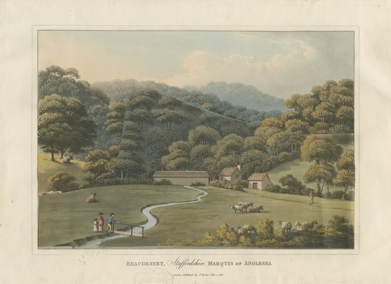 حديقة Beaudesert: نقش مائي ملون ، 1816 بواسطة مدرسة اللغة الإنجليزية