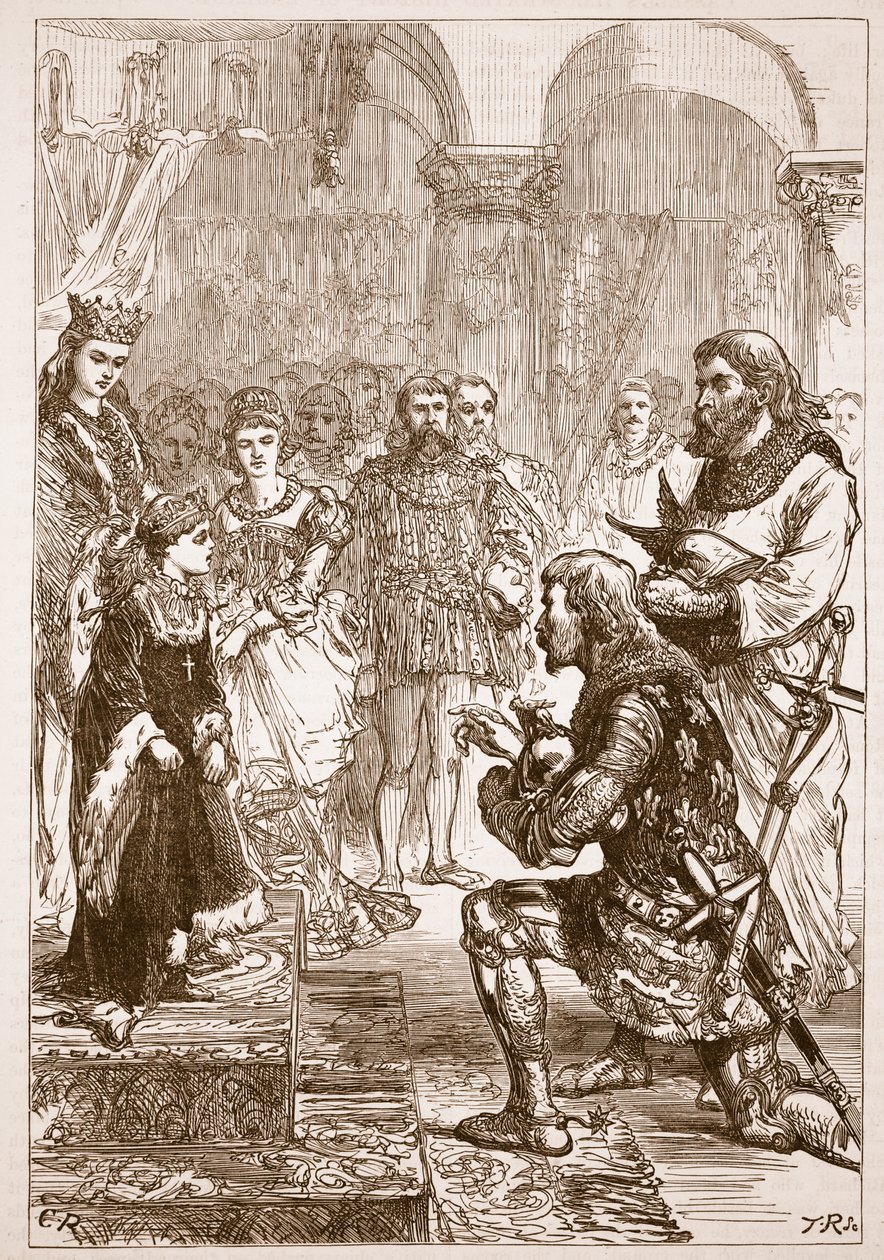 خطوبة الأميرة إيزابيلا لريتشارد ، رسم توضيحي من Cassells Illustrated History of England (sepia photo) بواسطة مدرسة اللغة الإنجليزية