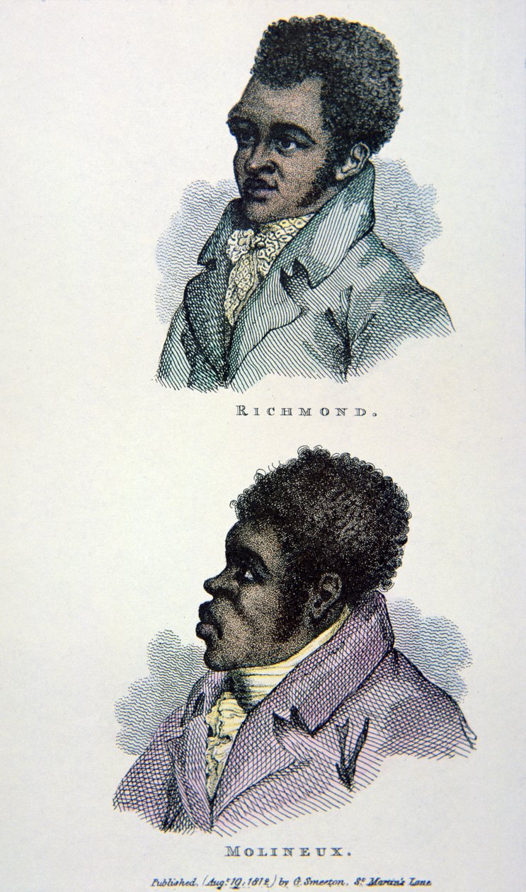 بيل ريتشموند وتوم مولينو ، نُشر عام 1812 (ليثو ملون) بواسطة مدرسة اللغة الإنجليزية