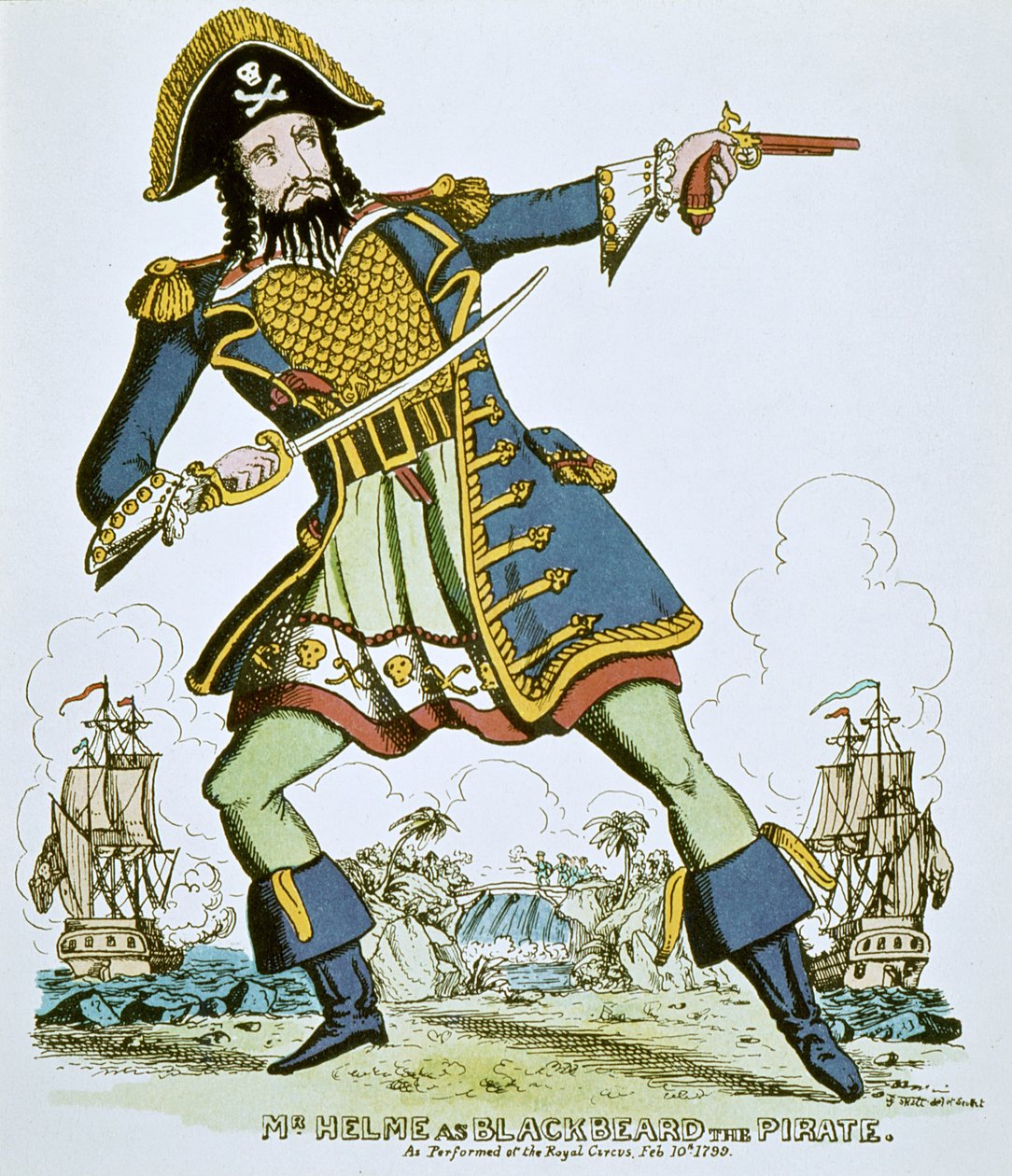 Blackbeard the pirate (coloured engraving) بواسطة مدرسة اللغة الإنجليزية