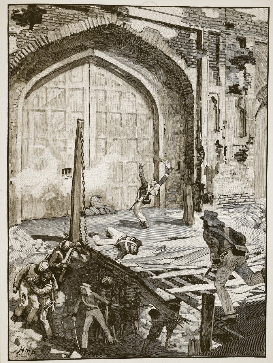 تفجير بوابة الكشمير في دلهي ، التوضيح من Cassells Illustrated History of England (sepia photo) بواسطة مدرسة اللغة الإنجليزية
