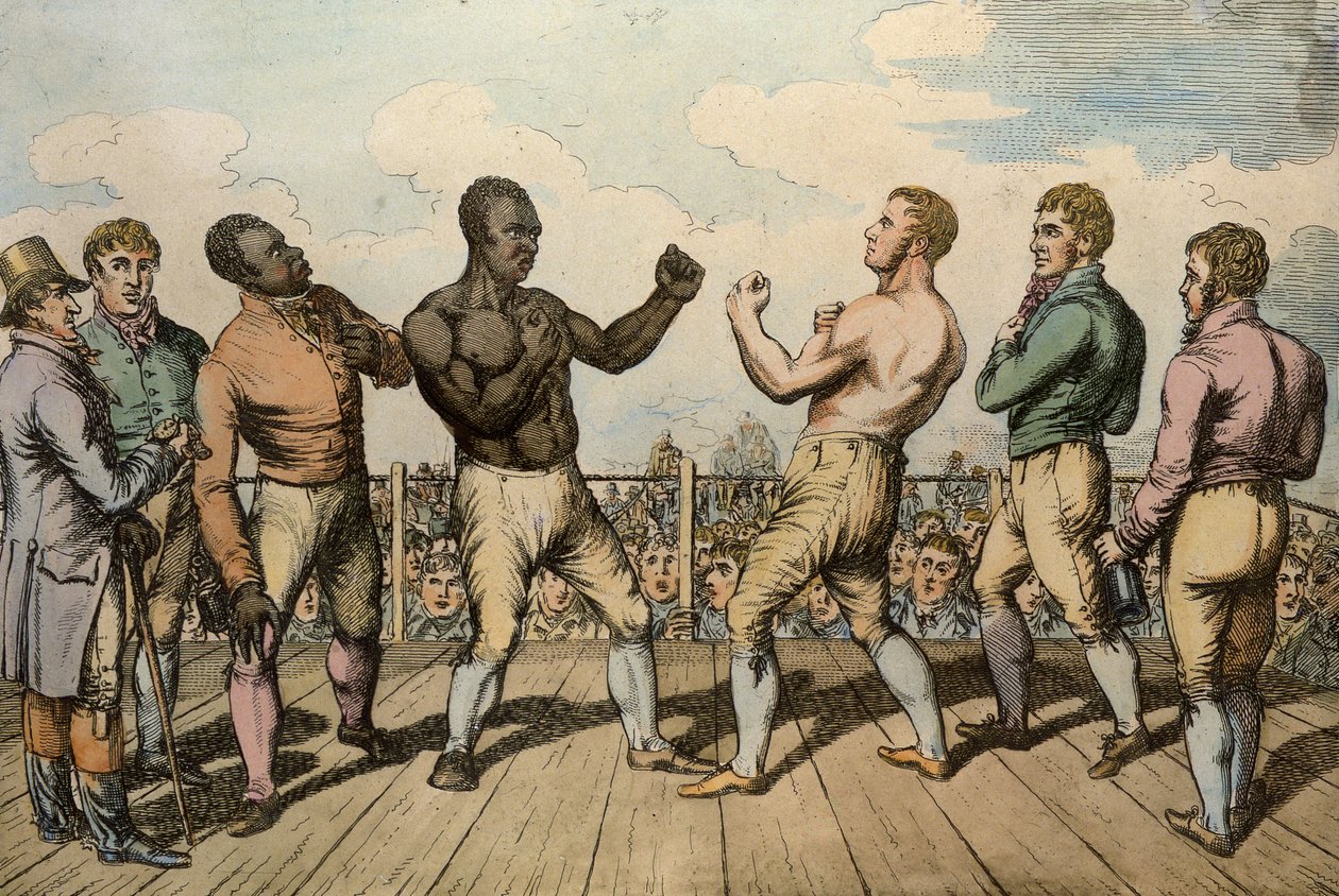 مباراة ملاكمة بين كريب (1781-1848) ومولينو (ت 1818) في ثيستلتون جاب ، روتلاند ، 1811 بواسطة مدرسة اللغة الإنجليزية