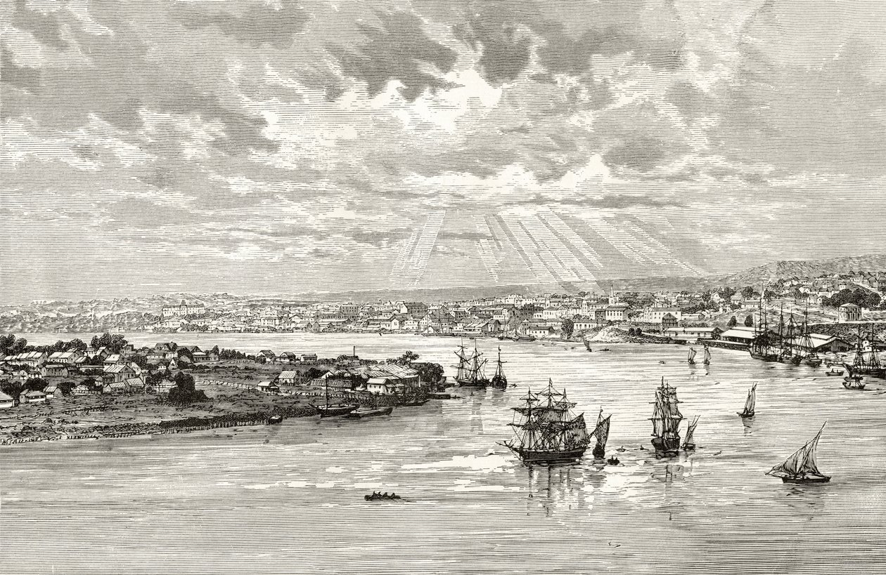 ميناء بريسبان ، أستراليا ، c.1880 ، من "الصور الأسترالية" بقلم هوارد ويلوغبي ، نشرته جمعية المسالك الدينية ، لندن ، 1886 بواسطة مدرسة اللغة الإنجليزية