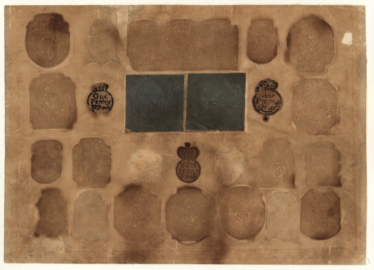 طوابع الإيرادات البريطانية ، c.1765 بواسطة مدرسة اللغة الإنجليزية