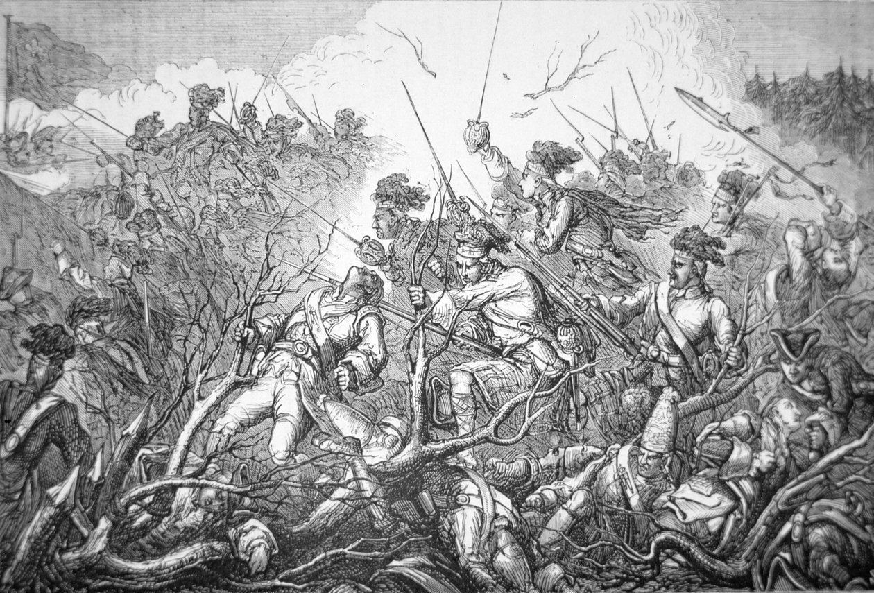 British attack on Fort Ticonderoga on 8th July 1758 (engraving) بواسطة مدرسة اللغة الإنجليزية