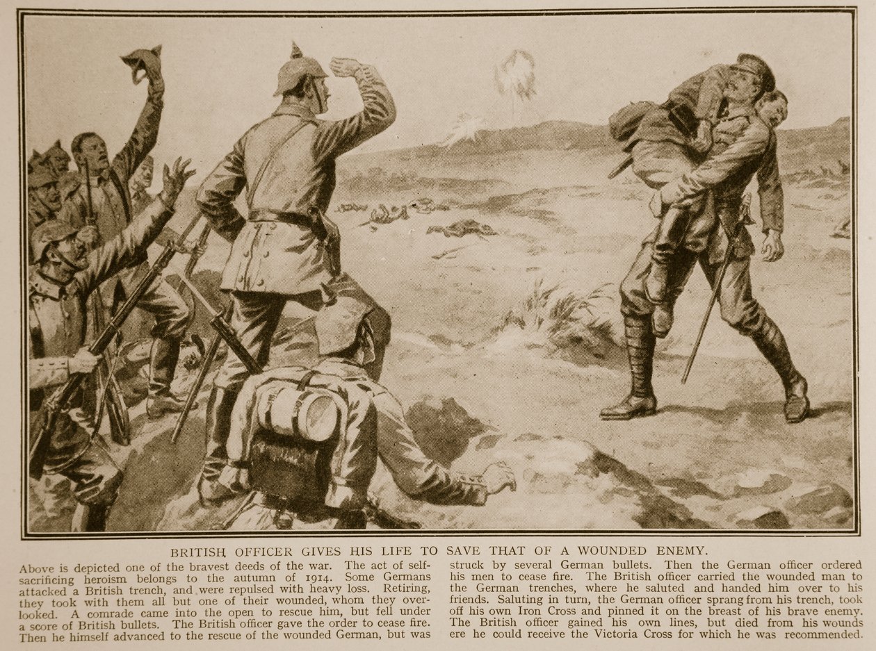 ضابط بريطاني يهب حياته لإنقاذ حياة عدو جريح ، 1914-1919 بواسطة مدرسة اللغة الإنجليزية