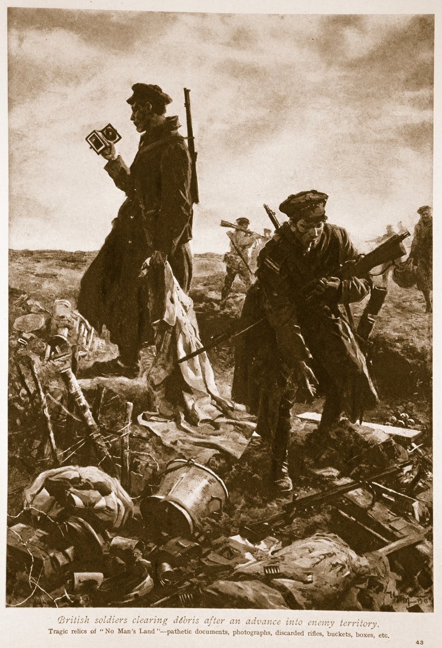جنود بريطانيون يزيلون الحطام بعد التقدم في أراضي العدو ، 1914-1919 بواسطة مدرسة اللغة الإنجليزية