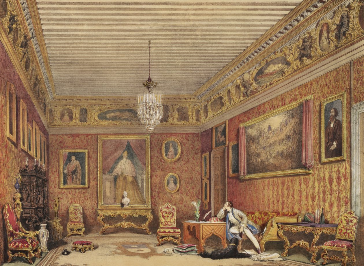 غرفة Byrons في Palazzo Mocenigo ، البندقية (مرحاض على ورق) بواسطة مدرسة اللغة الإنجليزية