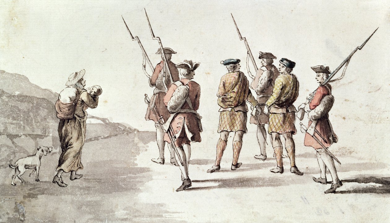 القبض على المتمردين، سيمون فريزر، اللورد لوفات (1667؟ - 1747) (ألوان مائية على ورق) بواسطة مدرسة اللغة الإنجليزية