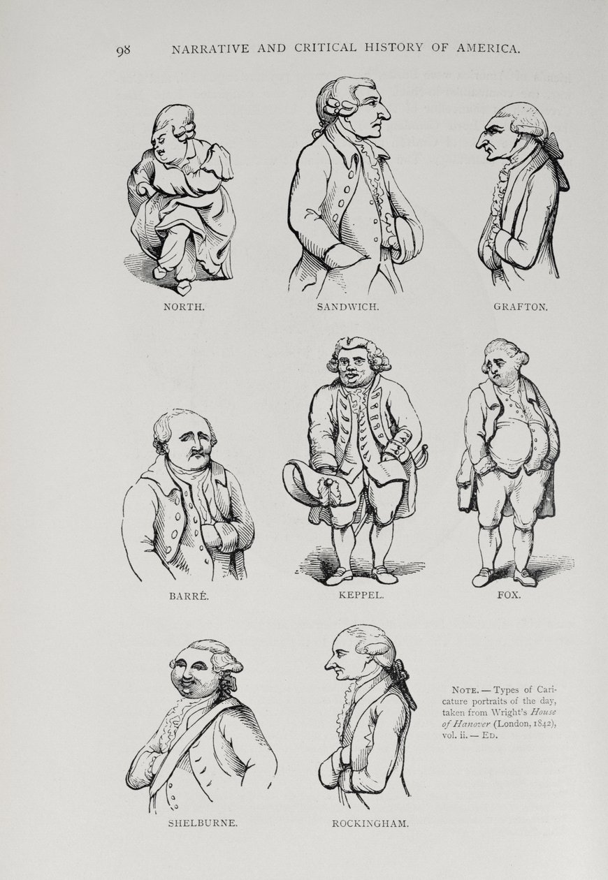 الرسوم الكاريكاتورية من "التاريخ السردي والنقدي لأمريكا" ، حرره جاستن وينسور ، لندن ، 1886 بواسطة مدرسة اللغة الإنجليزية