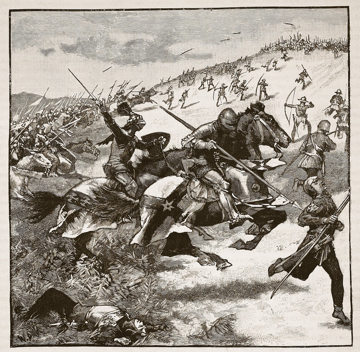المسؤول عن الاسكتلنديين في Homildon Hill ، توضيح من Cassells Illustrated History of England (sepia photo) بواسطة مدرسة اللغة الإنجليزية