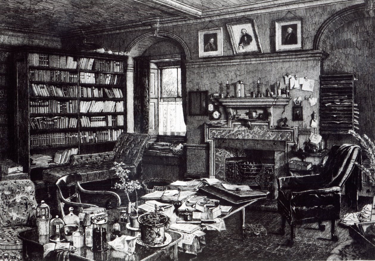 دراسة تشارلز داروينز في داون هاوس ، 1882 بواسطة مدرسة اللغة الإنجليزية