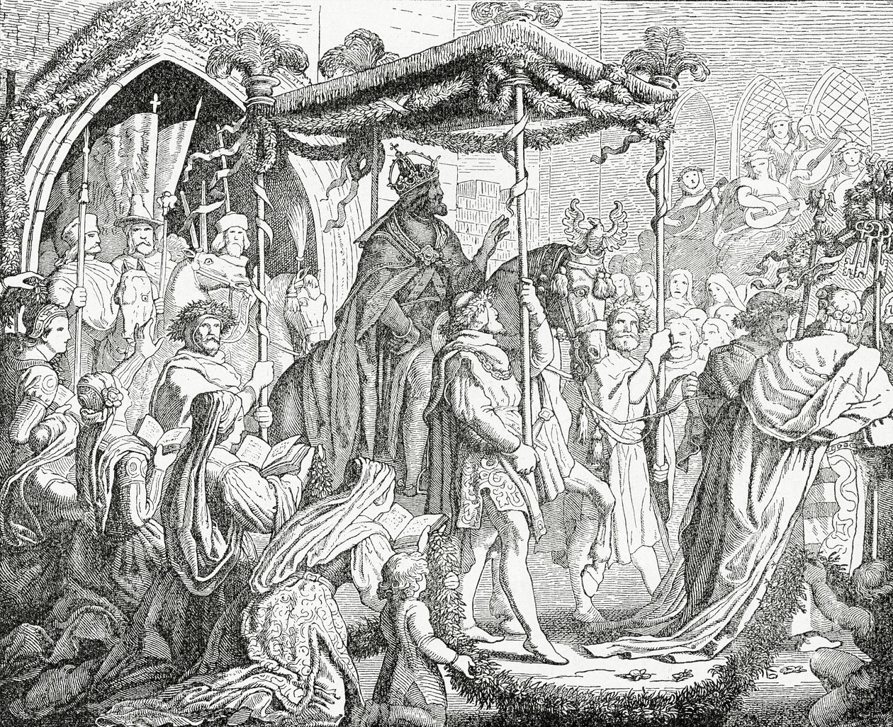 تشارلز الرابع ، الإمبراطور الروماني المقدس ، يزور البابا أوربان الخامس في أفينيون عام 1365 ، 1882 بواسطة مدرسة اللغة الإنجليزية