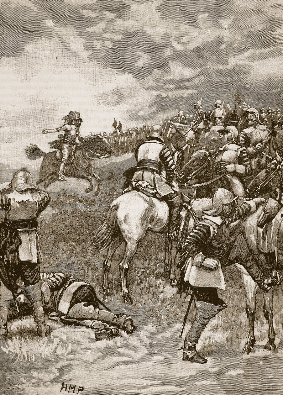 تشارلز في معركة نسيبي ، رسم توضيحي من Cassells Illustrated History of England (sepia photo) بواسطة مدرسة اللغة الإنجليزية