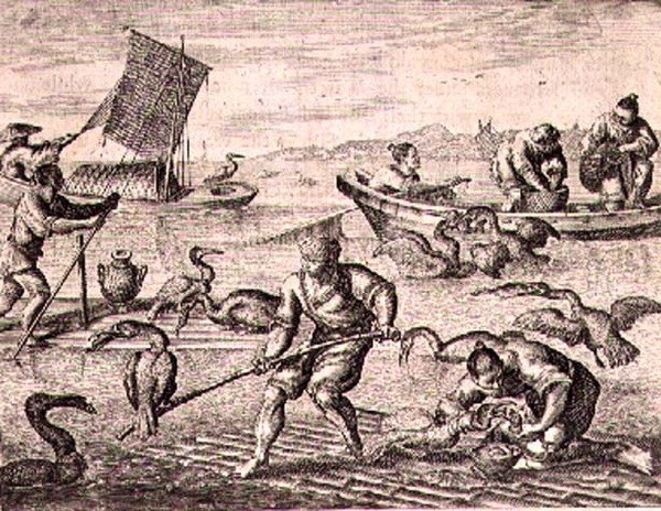 صيادون صينيون يستخدمون طائر الغاق لصيد الأسماك ، رسم توضيحي من وصف السفارات في الصين بواسطة مدرسة اللغة الإنجليزية