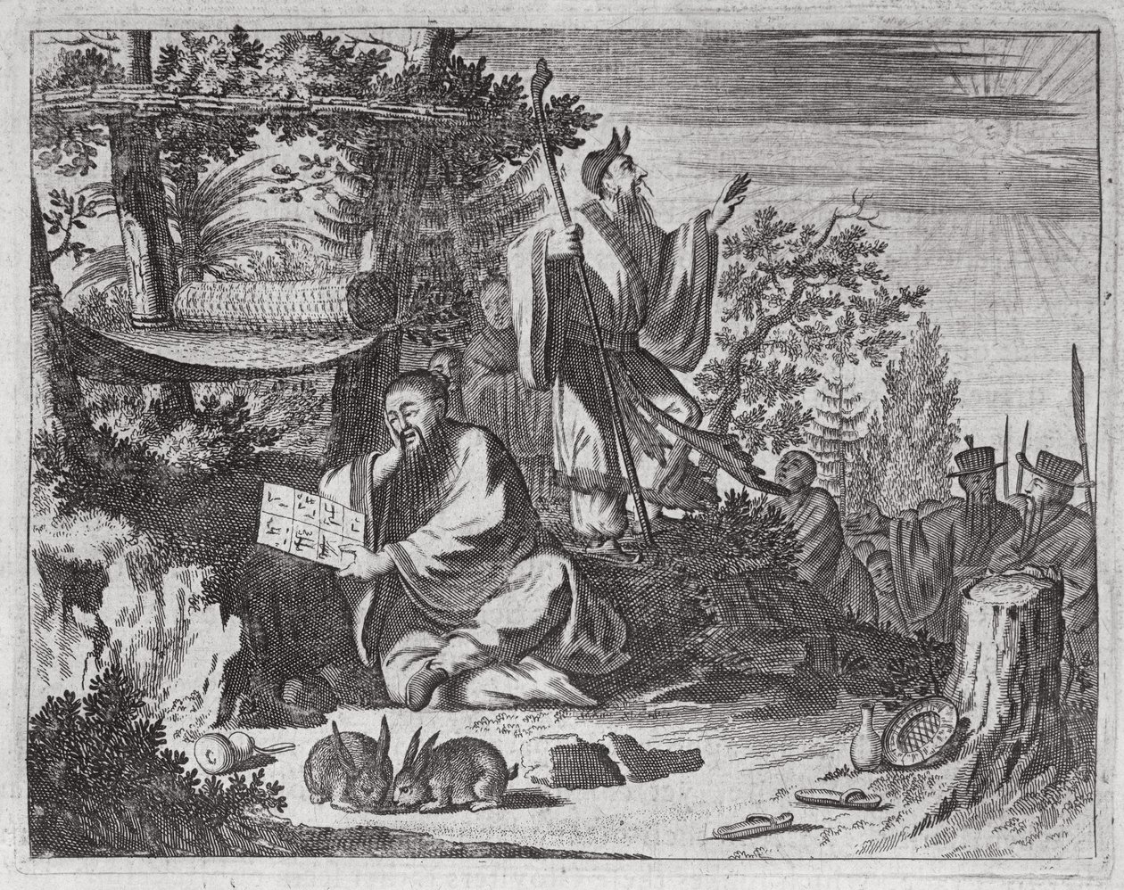 رجال مقدسون صينيون ، توضيح من وصف السفارات إلى الصين ، 1690 بواسطة مدرسة اللغة الإنجليزية