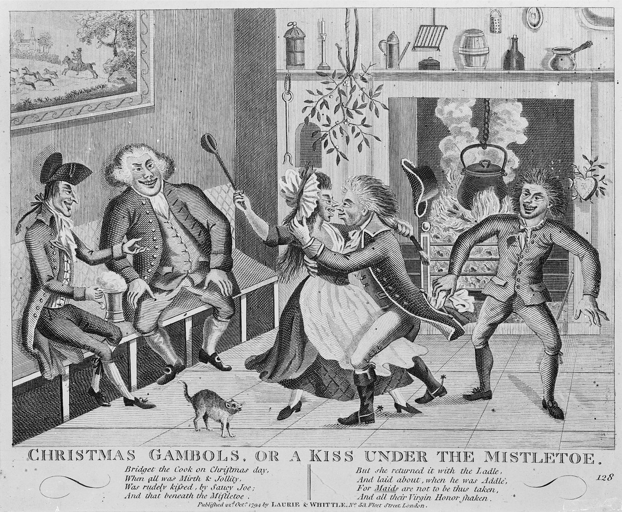 عيد الميلاد Gambols ، أو قبلة تحت الهدال ، 1794 (النقش) بواسطة مدرسة اللغة الإنجليزية