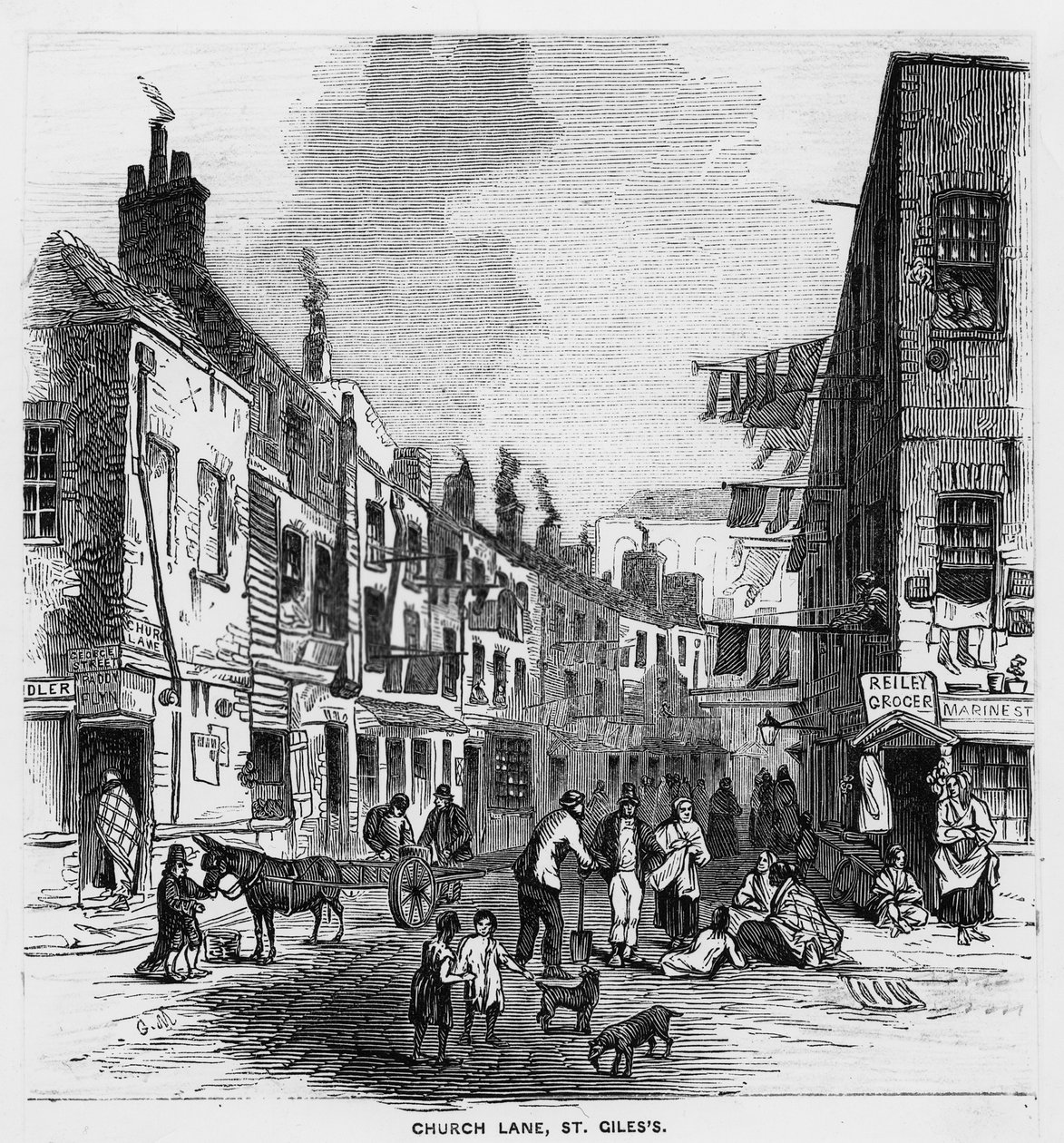 تشيرش لين ، سانت جايلز ، حوالي 1840 (نقش) بواسطة مدرسة اللغة الإنجليزية