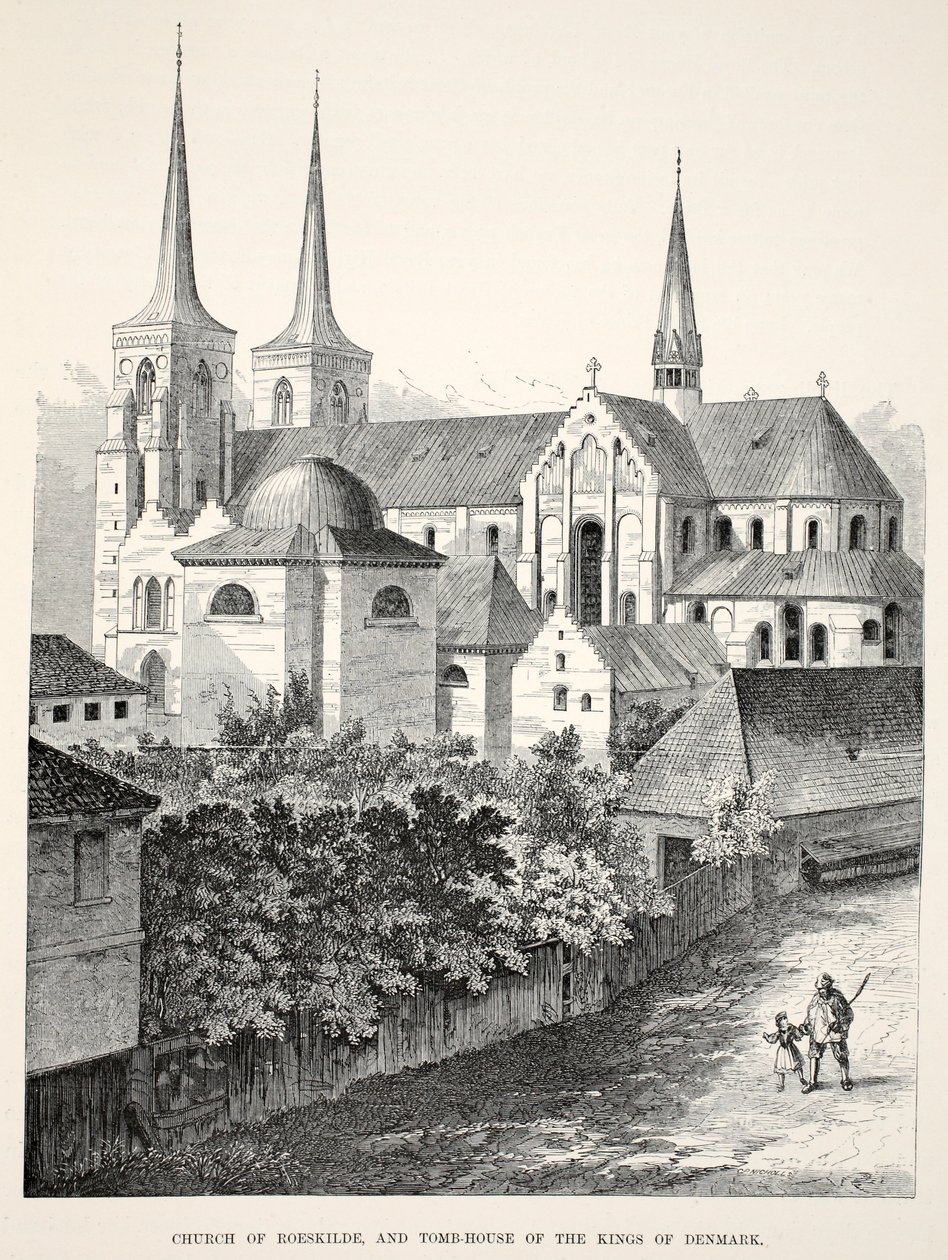 كنيسة Roeskilde و Tomb-House of the Kings of Denmark ، من نصب تذكاري لزواج إدوارد السابع وألكسندرا من الدنمارك ، حانة. 1864 (نقش الخشب) بواسطة مدرسة اللغة الإنجليزية