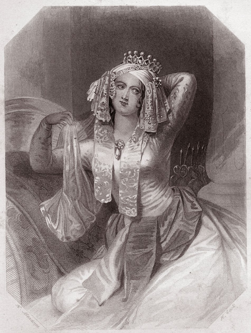 Cleopatre (Antoine et Cleopatre) (Antony and Cleopatra) in - “” Galerie des femmes de Shakespeare, collection of forty-five serious portraits by early London artists, enriched with critical and literary notices””” circa 1838 - from “” Gallery of the women  بواسطة مدرسة اللغة الإنجليزية