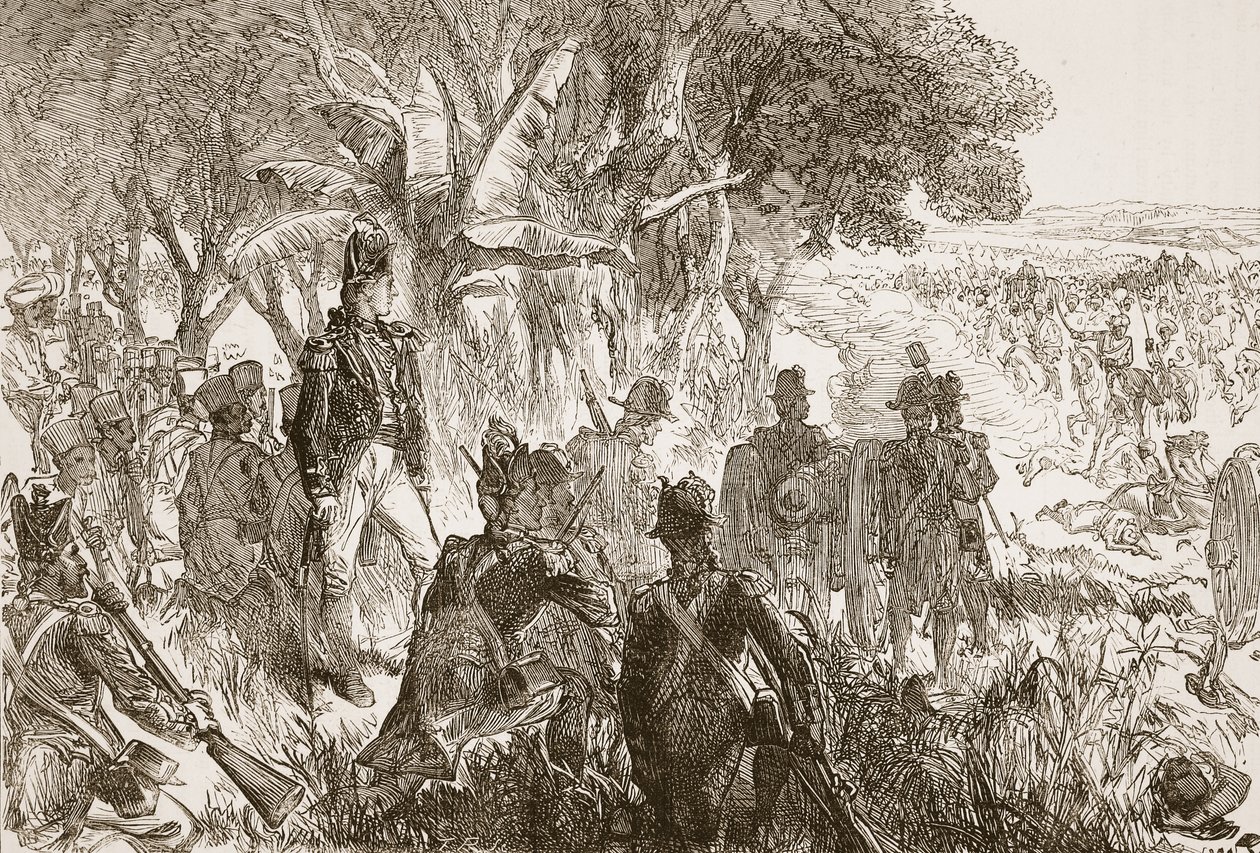 كلايف في بلاسي ، رسم توضيحي من Cassells Illustrated History of India بقلم جيمس جرانت ، حانة. 1879 بواسطة مدرسة اللغة الإنجليزية