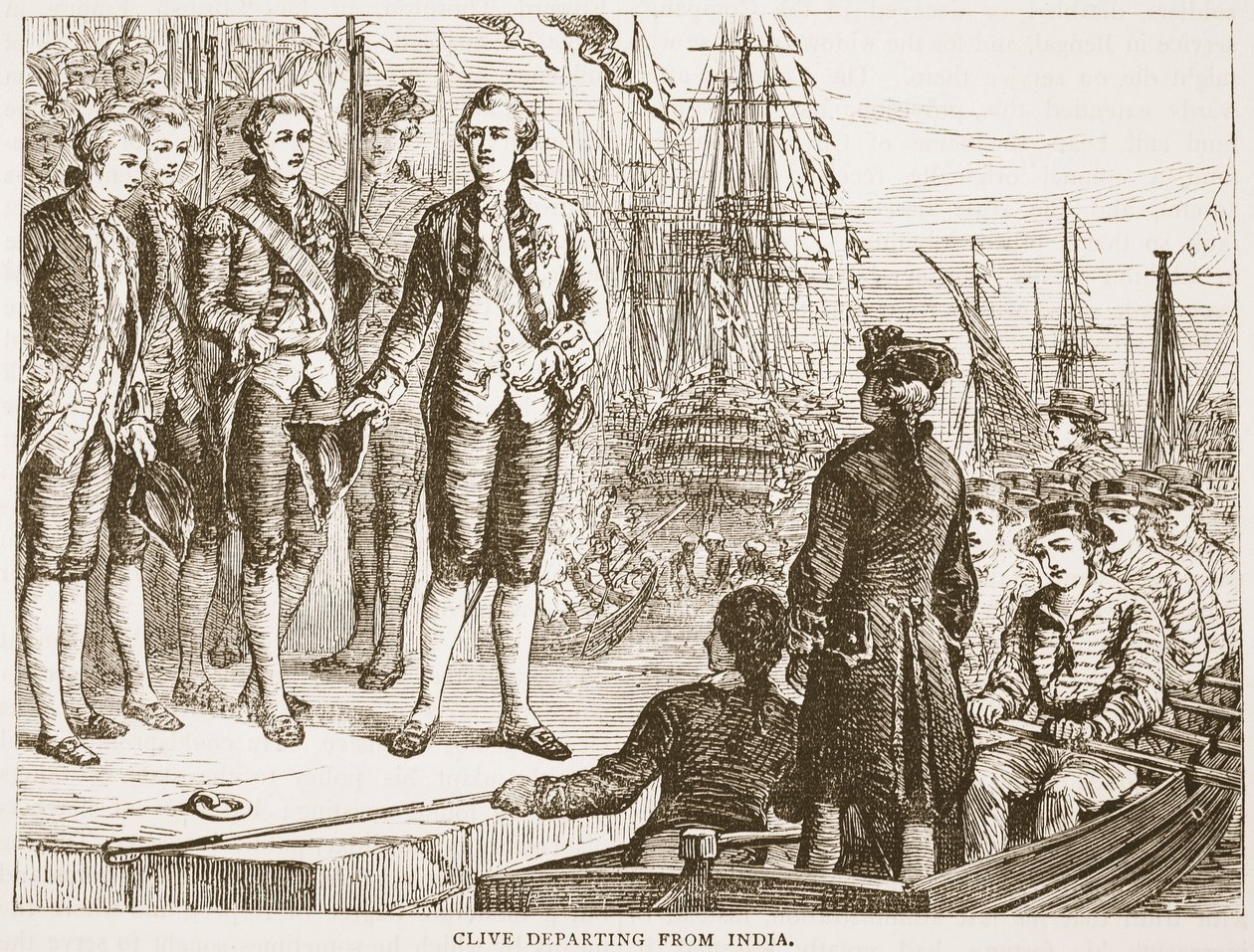كلايف يغادر من الهند ، رسم توضيحي من Cassells Illustrated History of India بواسطة جيمس جرانت ، حانة. 1879 بواسطة مدرسة اللغة الإنجليزية