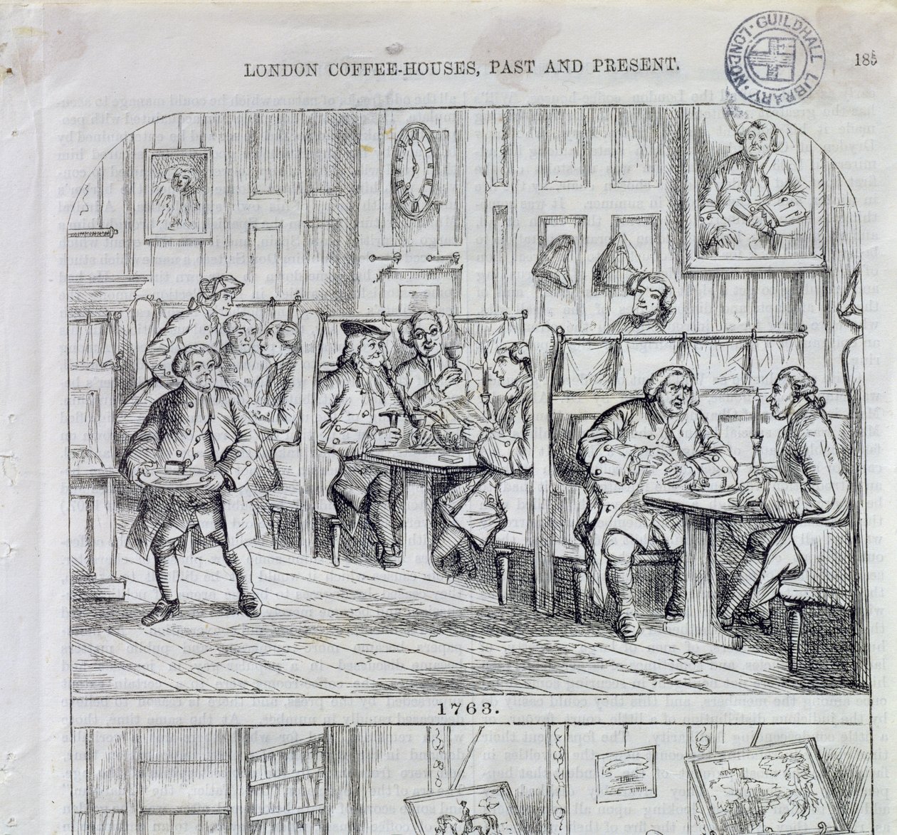 غرفة القهوة عام 1763 ، من London Coffee-Houses Past and Present (color engraving) بواسطة مدرسة اللغة الإنجليزية