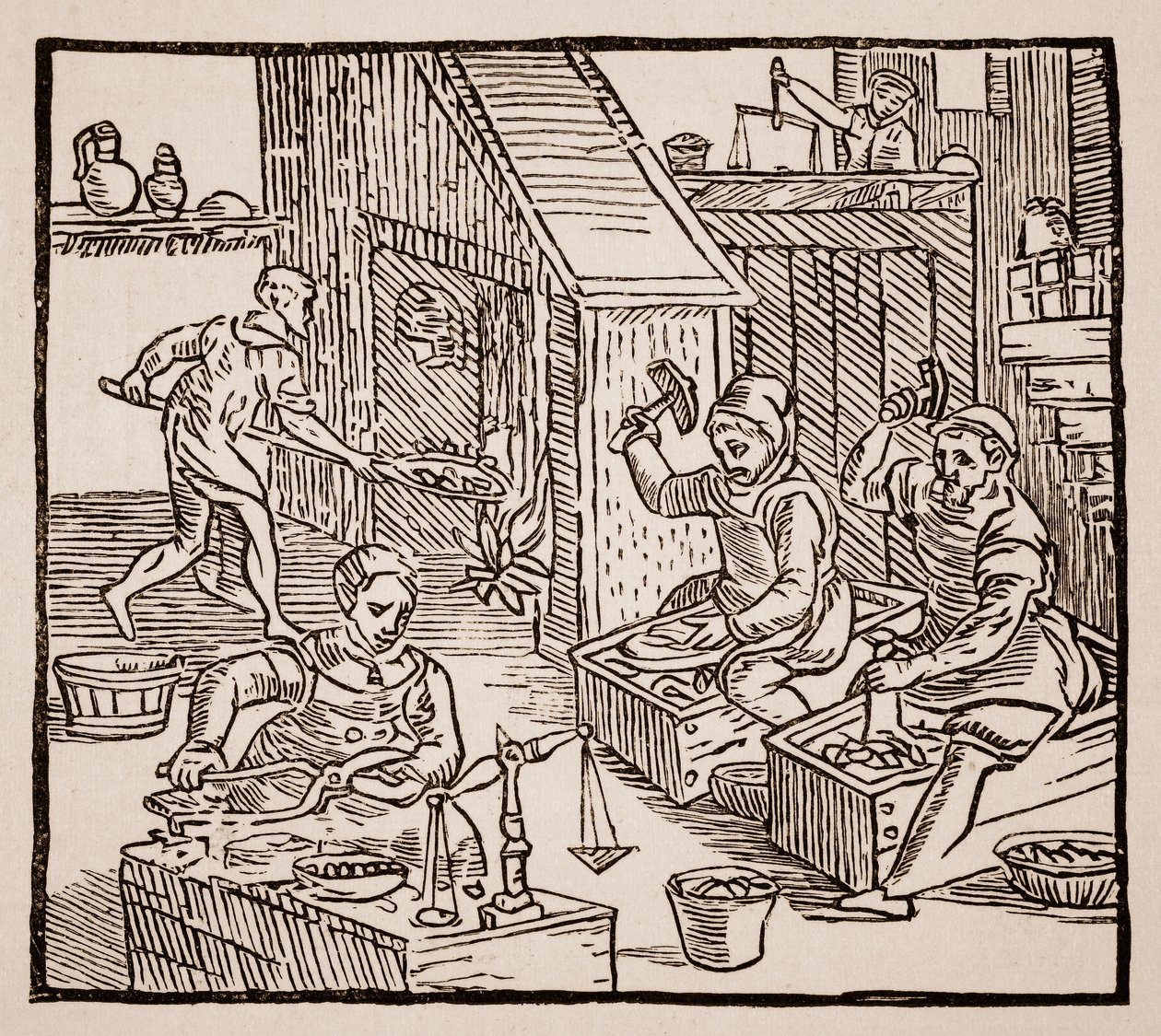 عملات معدنية في العمل ، 1577 (صورة داكنة) بواسطة مدرسة اللغة الإنجليزية
