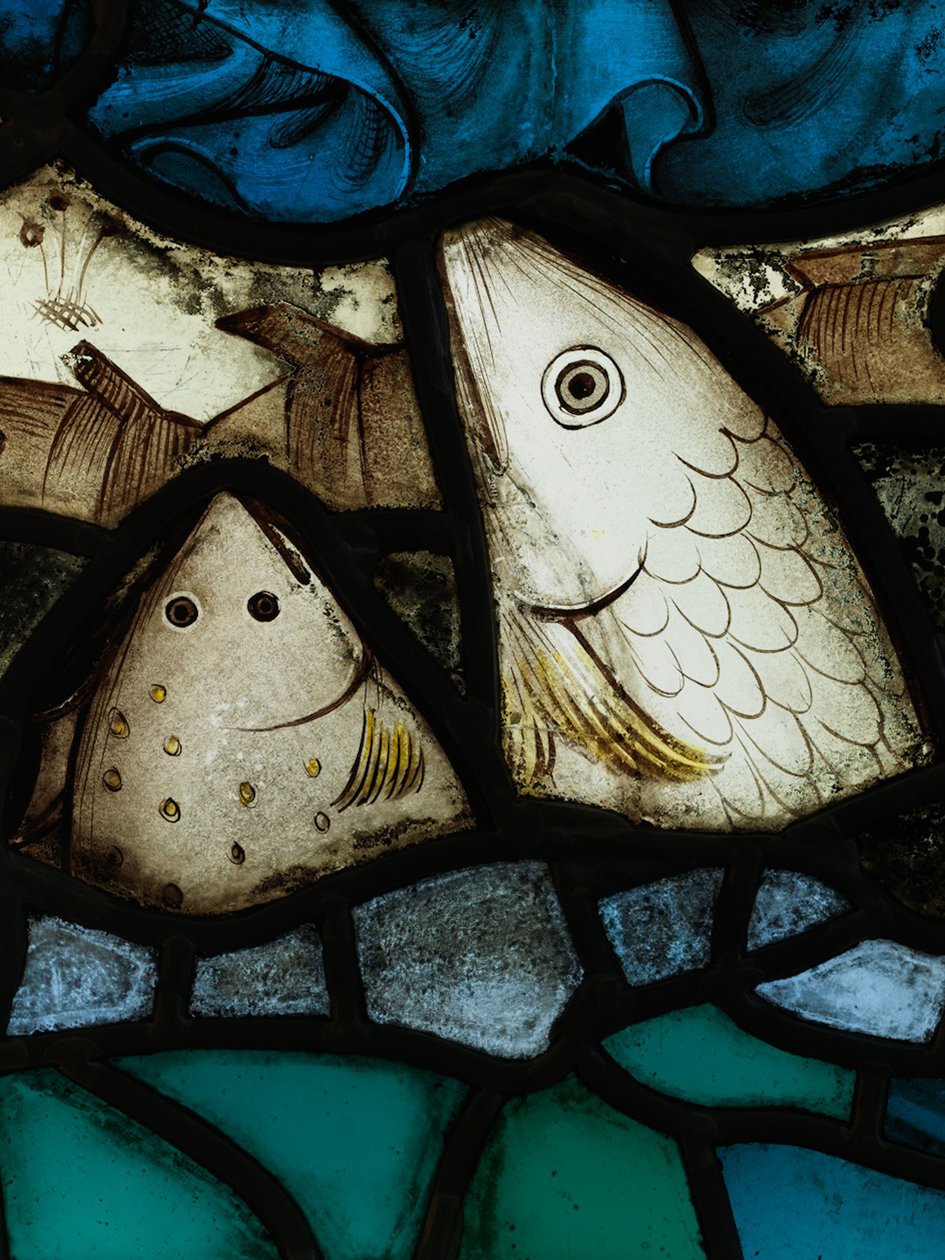 قسم محفوظ من النافذة الشرقية الكبرى في York Minster: "Creation Worships the Lamb" بواسطة مدرسة اللغة الإنجليزية
