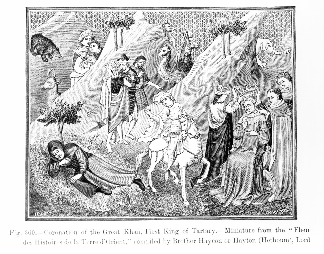 تتويج الخان العظيم (Kublai Khan) (1214-94) أول ملك من طرطري ، من فلور دي هيستوريس دي لا تيري دورينت ، من إعداد Hayton (ت 1227) ، توضيح من العلوم والأدب في ر بواسطة مدرسة اللغة الإنجليزية