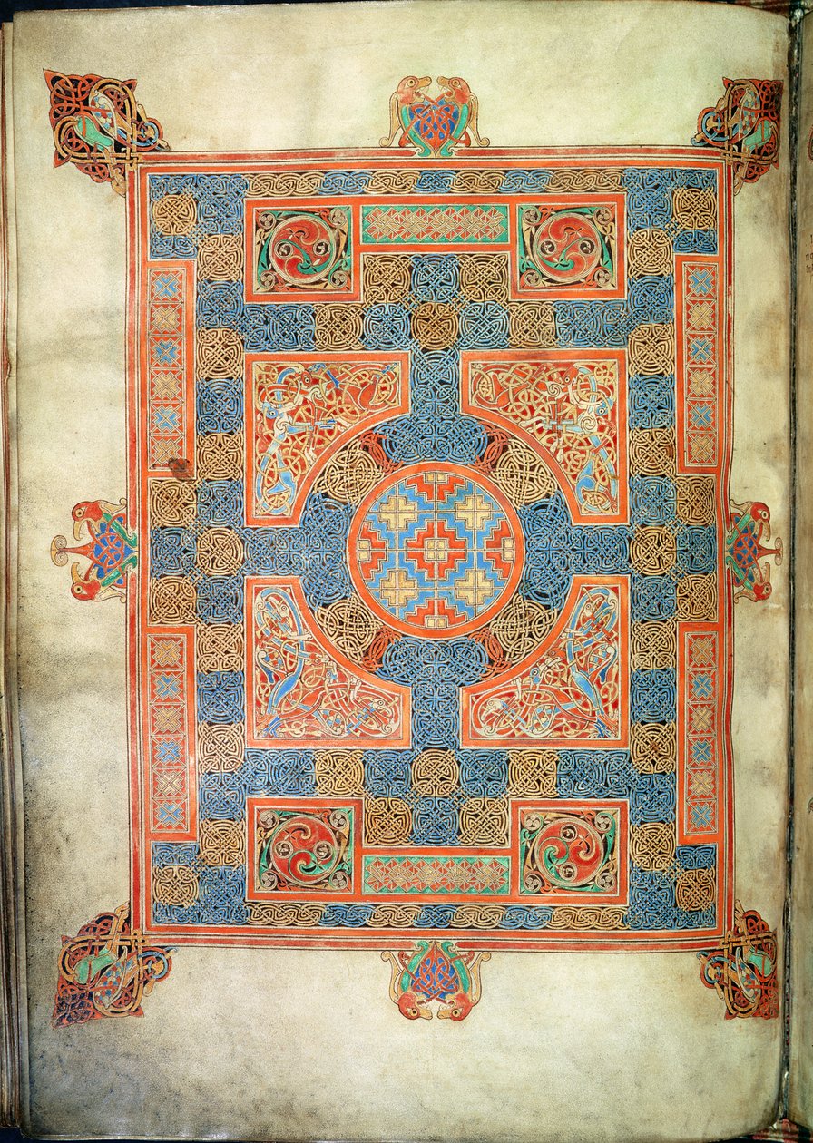 Cott Nero D. IV، f.94v صفحة السجاد التي تفتح إنجيل القديس مرقس ، من أناجيل لينديفارن ، 710-721 (ورق) بواسطة مدرسة اللغة الإنجليزية