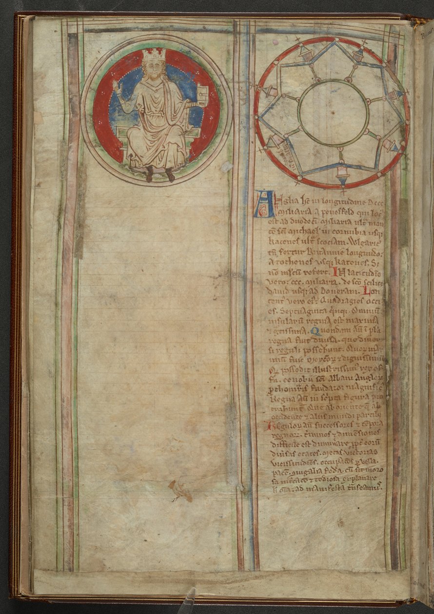 قطن MS Claudius D VI، f.5v f. 5V: وصف الممالك السبع للنظام السباعي الأنجلو ساكسوني ، حوالي 1255-59 (ورق) بواسطة مدرسة اللغة الإنجليزية