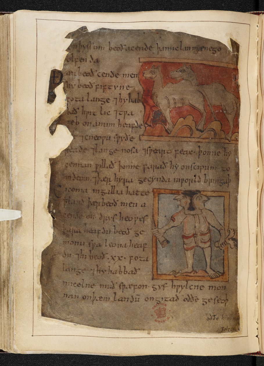 قطن MS Vitellius A XV f.101v ، بياولف ، من "مخطوطة نويل" (حبر على ورق) بواسطة مدرسة اللغة الإنجليزية