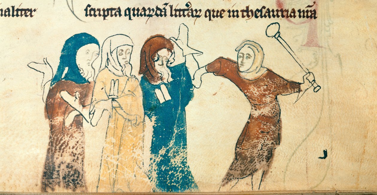 Cotton Nero D. II، f.183v اضطهاد اليهود ، رسم توضيحي من "Chronica Roffense" (ورق) بواسطة مدرسة اللغة الإنجليزية