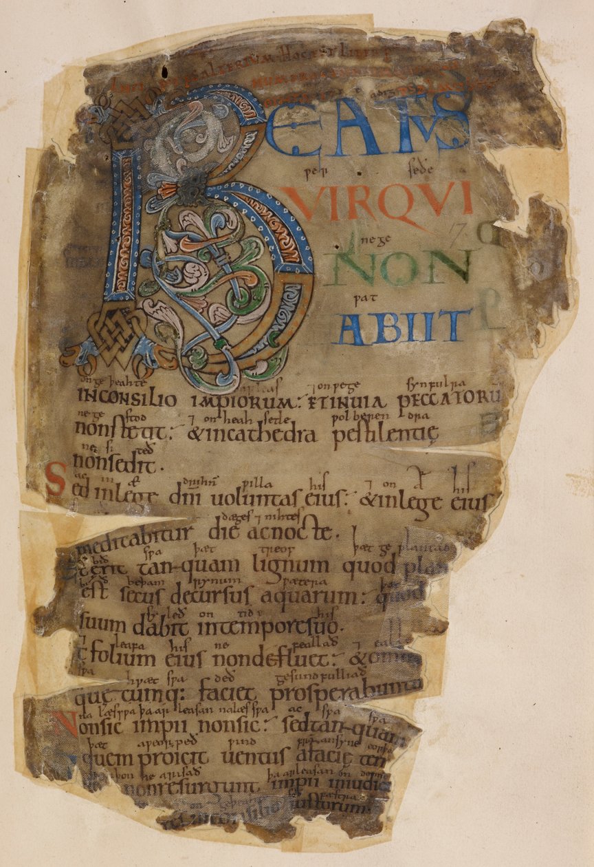 Cotton Vitellius E. XVIII f.18 ، بياولف ، صفحة مضيئة من سفر المزامير (رق) بواسطة مدرسة اللغة الإنجليزية