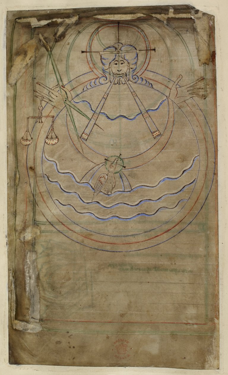 Cotton ms tiberius c vi f007v تمثيل تخطيطي للخلق ، رسم توضيحي من 
