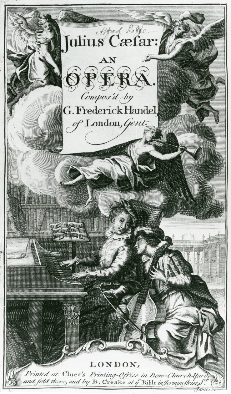 غلاف للموسيقى ورقة لجوليوس قيصر ، أوبرا بواسطة هاندل ، نُشرت عام 1724 (النقش) (وزن صورة) بواسطة مدرسة اللغة الإنجليزية