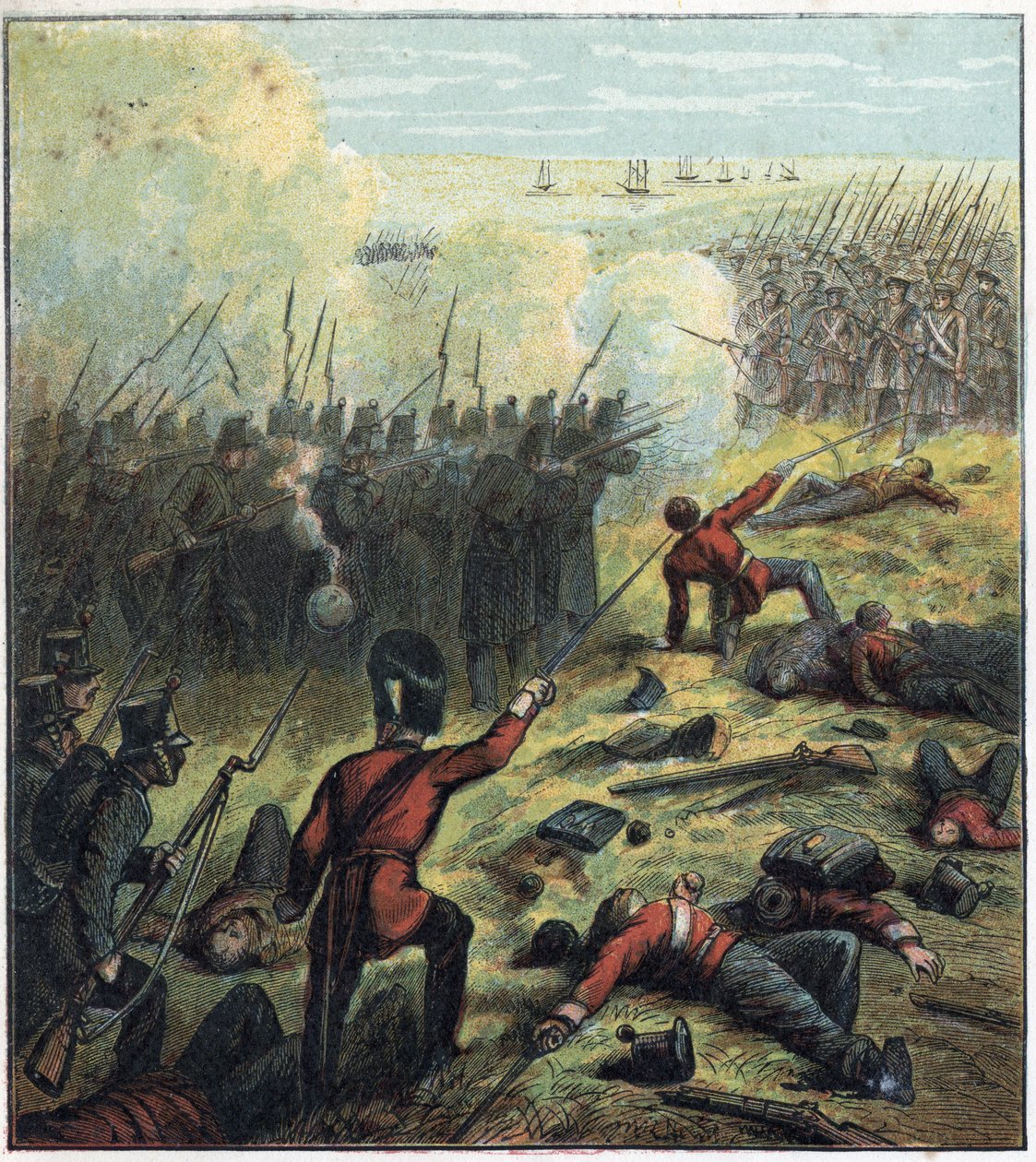 حرب القرم (1853-1856) بين روسيا والإمبراطورية العثمانية: تحالف الفرنسيون والبريطانيون مع الأتراك لمحاصرة ميناء سيباستوبول الروسي في الفترة من 17 أكتوبر 1854 إلى 8 سبتمبر 1855. "حصار سيباستوبول" بواسطة مدرسة اللغة الإنجليزية