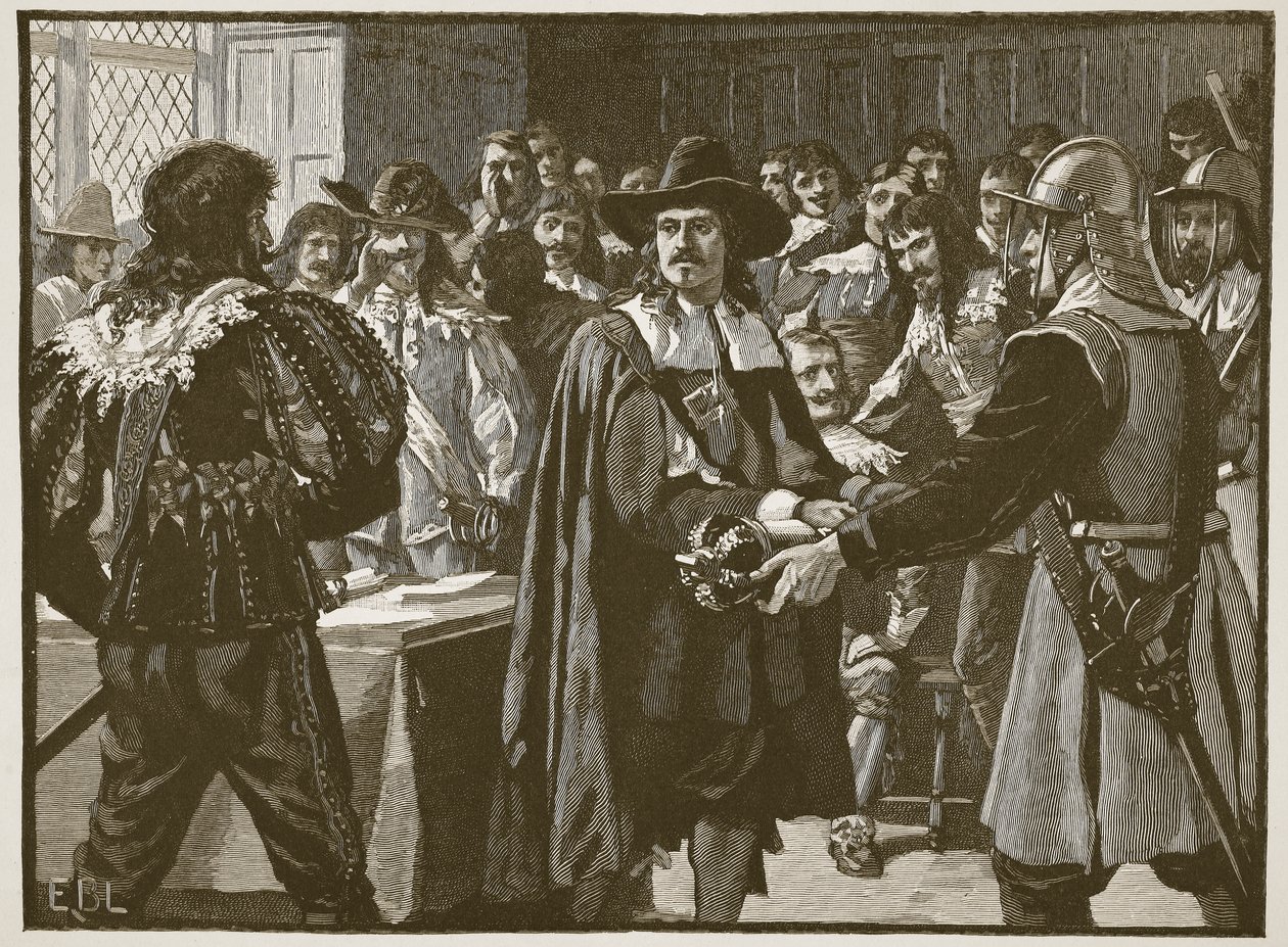 كرومويل يحل البرلمان الطويل ، رسم توضيحي من Cassells Illustrated History of England (sepia photo) بواسطة مدرسة اللغة الإنجليزية
