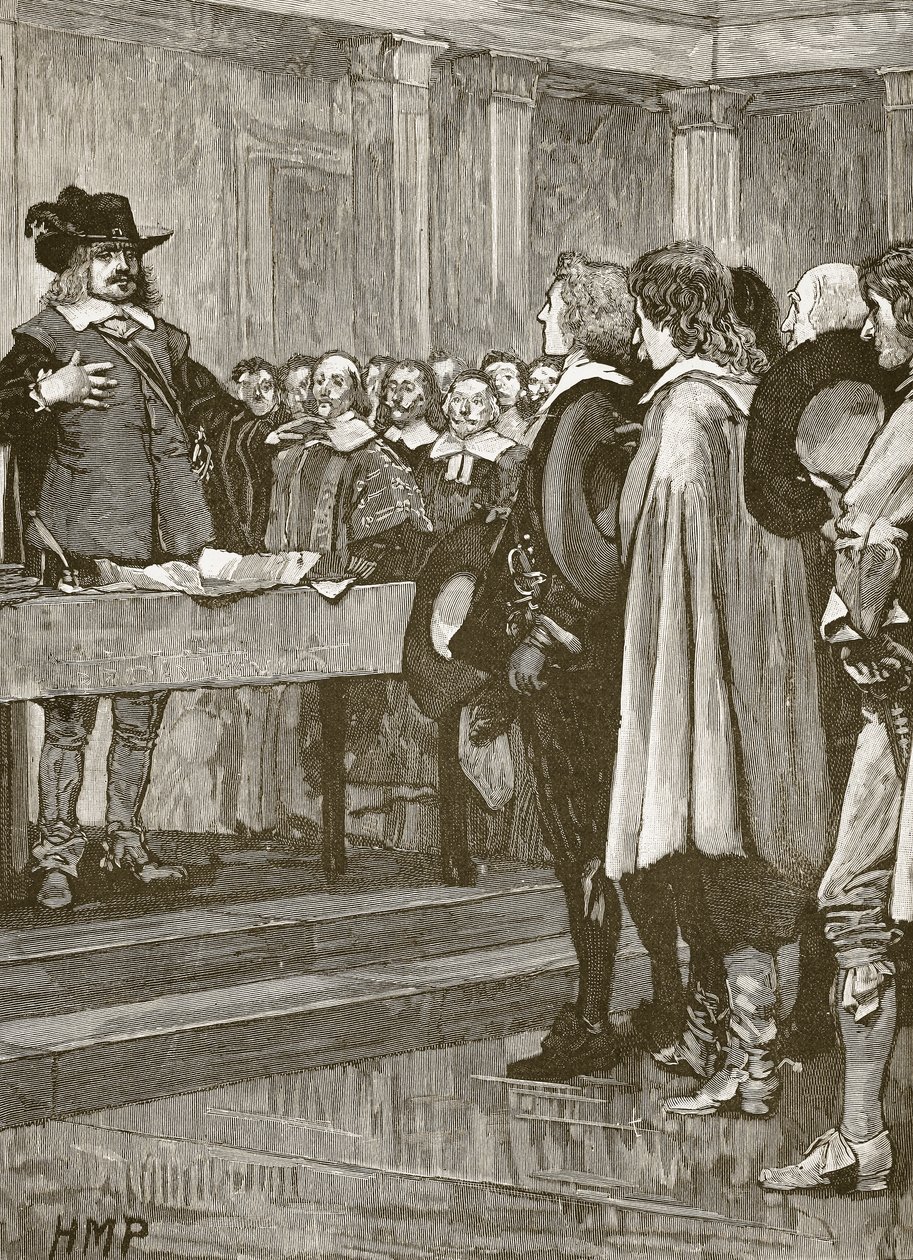 كرومويل يرفض التاج ، رسم توضيحي من Cassells Illustrated History of England (sepia photo) بواسطة مدرسة اللغة الإنجليزية