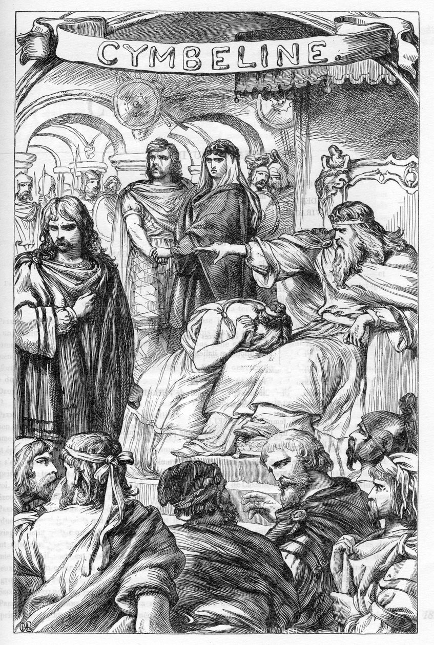 Cymbeline - (مأساة Cymbeline ، ملك بريطانيا) - رسم توضيحي في "" Completes de William Shakespeare "" 1866 - تم استعارة الرسوم التوضيحية والشكل العام لهذه الطبعة من رسم كاسيل شكسبير ، الذي نُشر في لندن بواسطة مدرسة اللغة الإنجليزية