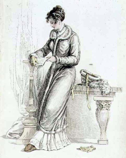 فستان نهاري ، لوحة أزياء من مستودع الفنون في أكرمان (نقش ملون) بواسطة مدرسة اللغة الإنجليزية