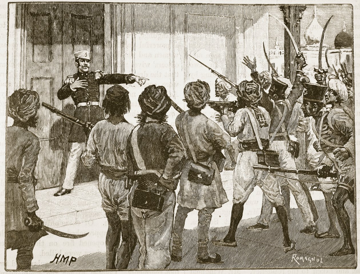 دي Kantzow يدافع عن الخزانة في Mynpooree ، التوضيح من Cassells Illustrated History of England (sepia photo) بواسطة مدرسة اللغة الإنجليزية