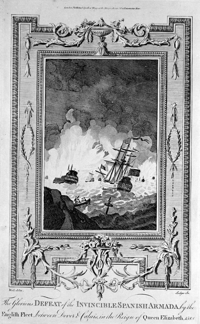 هزيمة أرمادا الإسبانية ، من "كتاب الشهداء الجديد والكامل" ، بقلم بول رايت (النقش) (وزن الصورة) بواسطة مدرسة اللغة الإنجليزية