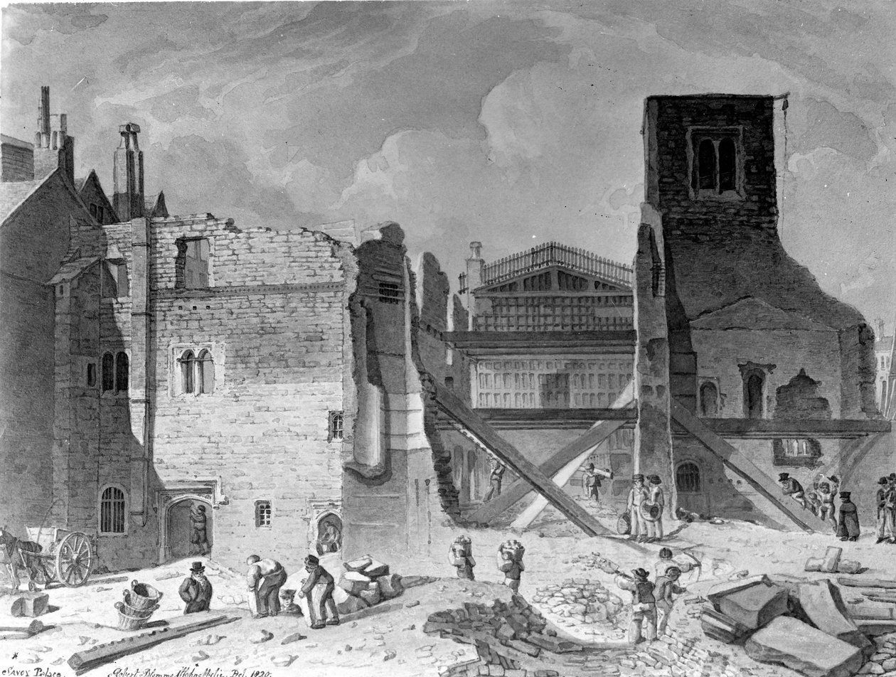 هدم قصر سافوي ، وستمنستر ، لندن ، 1820 بواسطة مدرسة اللغة الإنجليزية