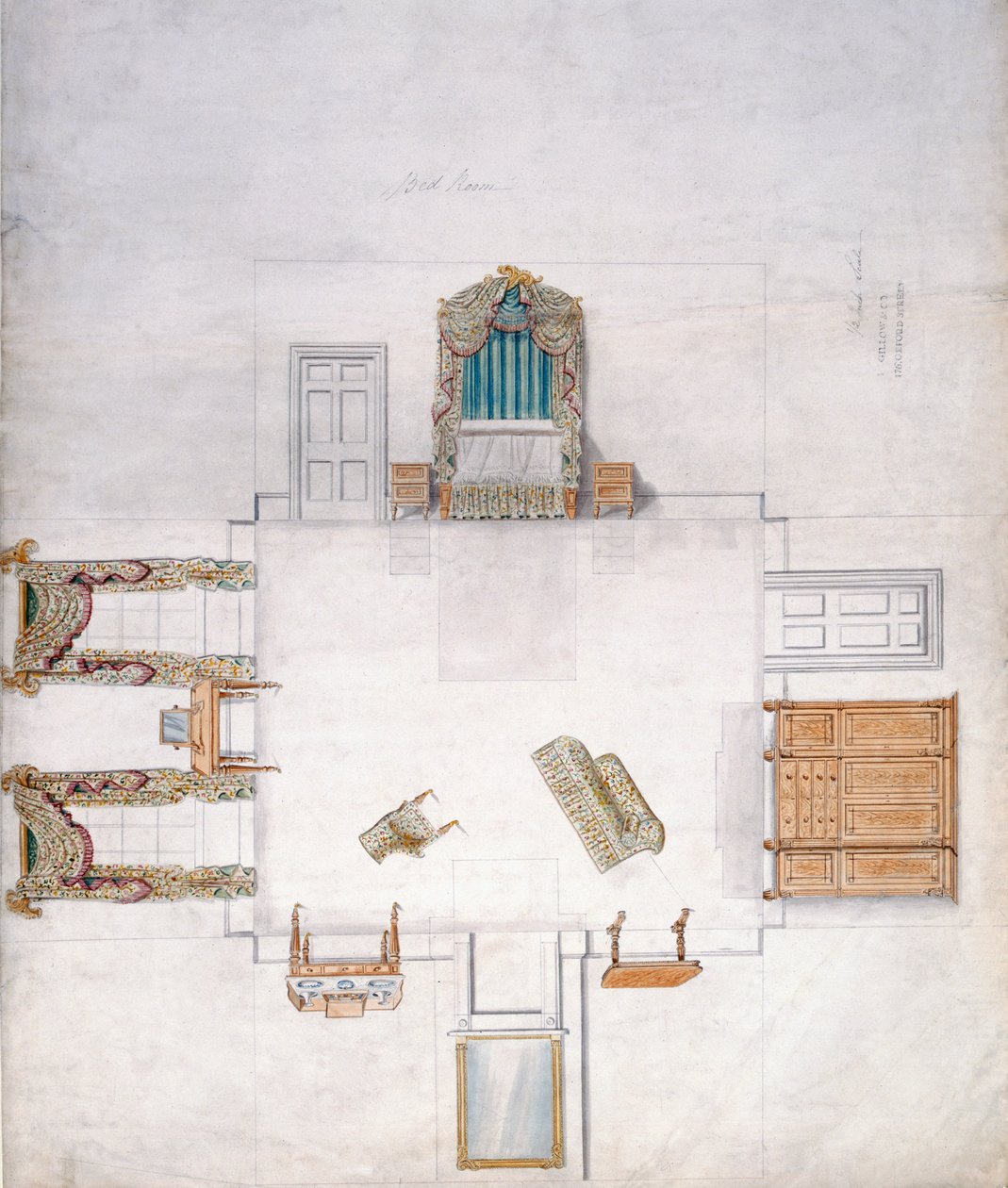 تصميم لغرفة النوم ، من قبل Gillow & Company (مرحاض على ورق) بواسطة مدرسة اللغة الإنجليزية