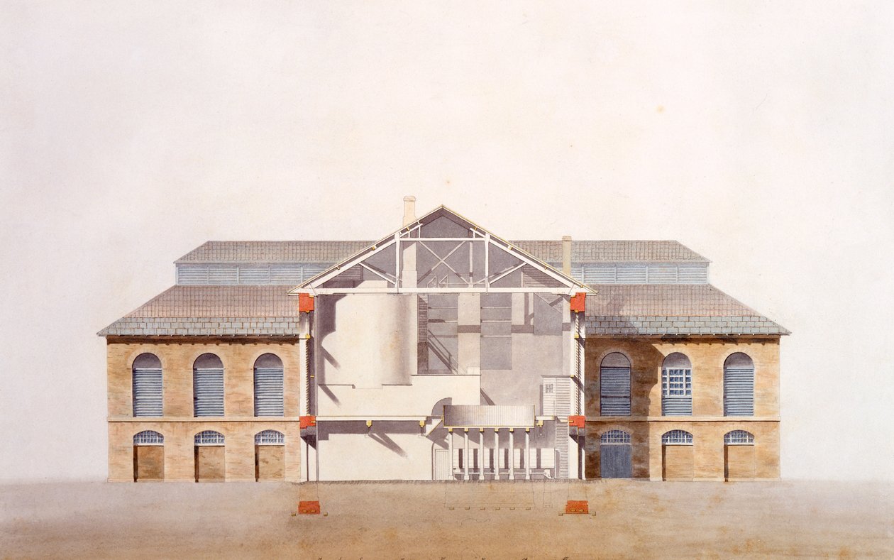 تصميم Stag Brewhouse ، مخطوطة أصلية مستمدة من مكاتب جورج سوندرز ، c.1807 (قلم رصاص ومرحاض وقلم وحبر على ورق) بواسطة مدرسة اللغة الإنجليزية