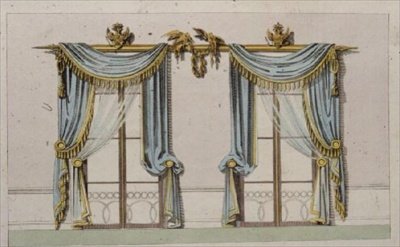 تصميم ستائر النوافذ ، اللوحة 64 من مستودع الفنون في أكرمان ، نُشر عام 1814 (لون ليثو) بواسطة مدرسة اللغة الإنجليزية