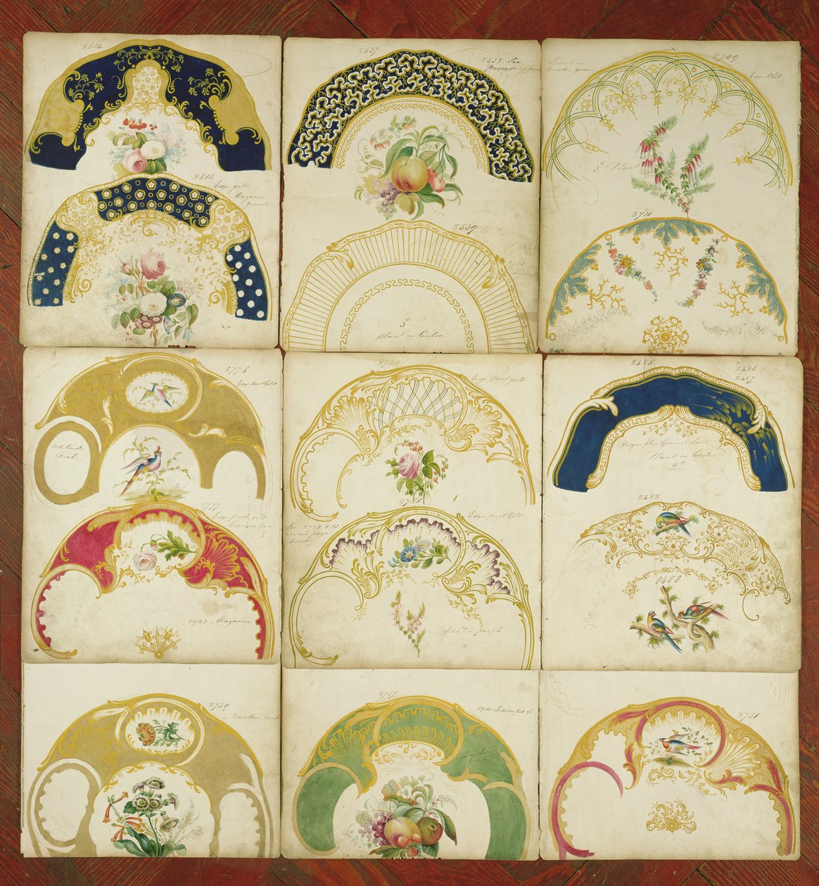 تصميمات لألواح البورسلين لمصنع دانيال ، ستافوردشاير ، ج .1846 (مرحاض وغواش على ورق) بواسطة مدرسة اللغة الإنجليزية