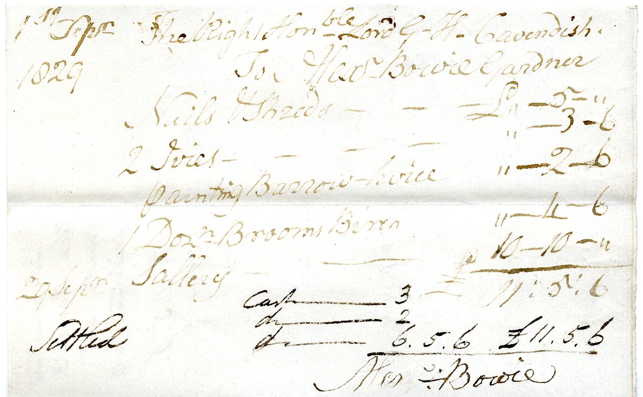 Devonshire MSS AS 3101, folio from a bundle of bills settled by Pinder Simpson for Lord George Cavendish, including Alexander Bowie